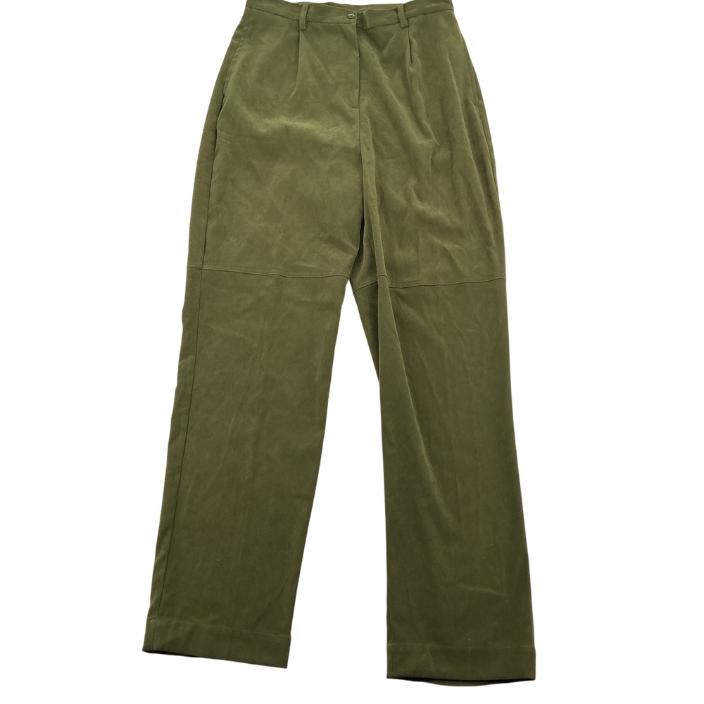 Robert Louis Trousers Womens XL Olive Green Faux Suede High Waist Academia 30x31